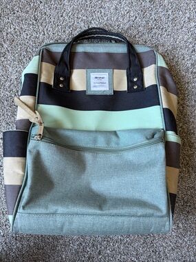 Himawari Men's Mint Green and Teal Striped Backpack